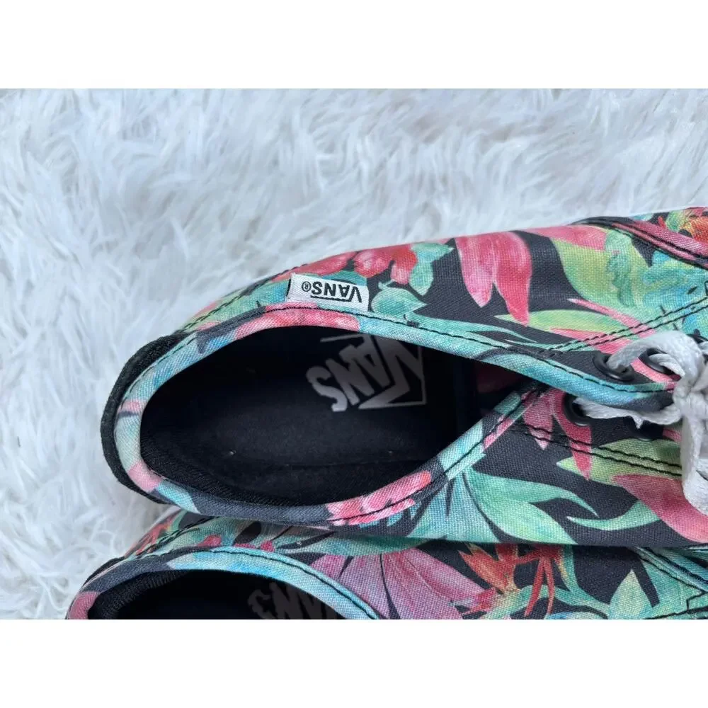 Vans Floral Canvas Low Top Skate Sneakers Tropical Shoes Womens Size 8.5 Black